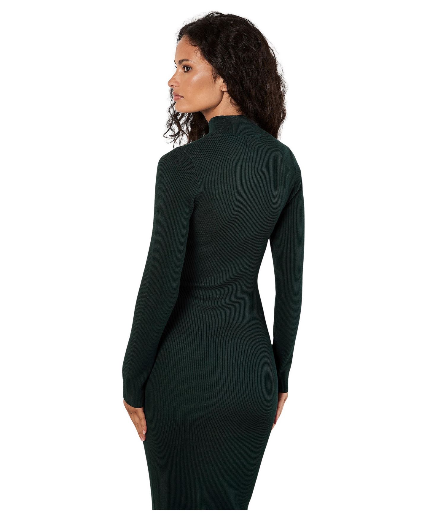 Женское платье Apricot Long-Sleeve Ribbed-Knit Mock-Neck Midi, цвет: Зелёный — фото 3