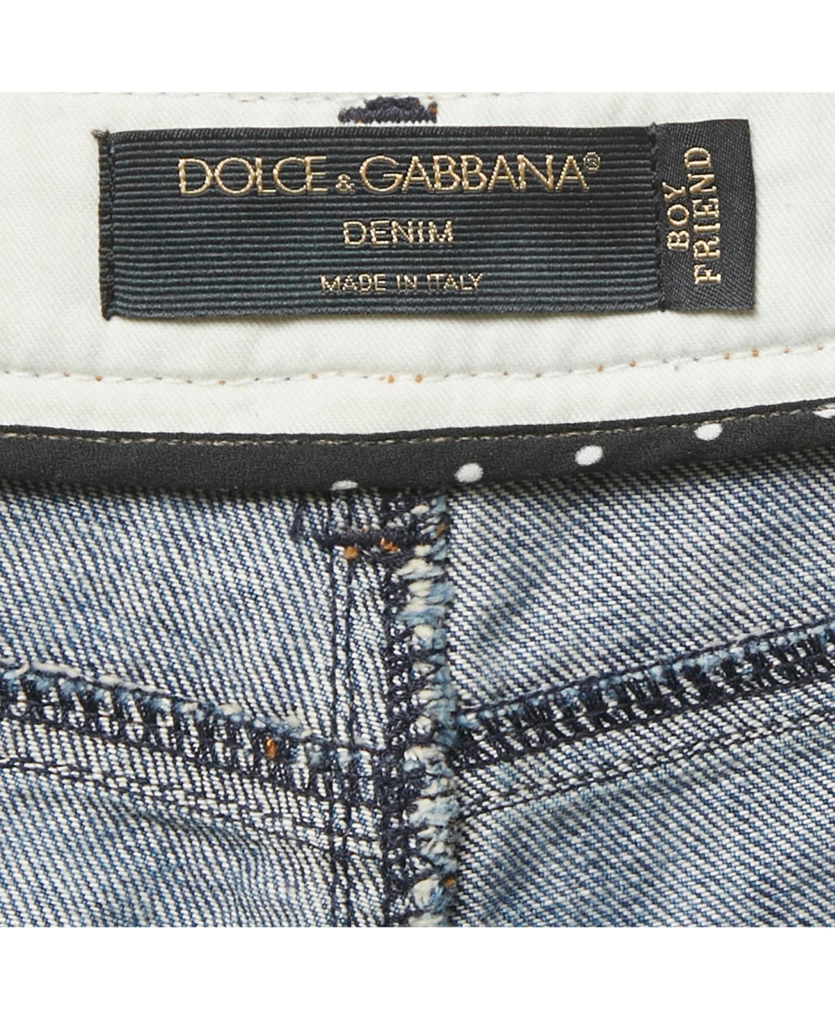 Pre-Owned Dolce & Gabbana Women's Denim Distressed Boyfriend Logo Plaque Jeans