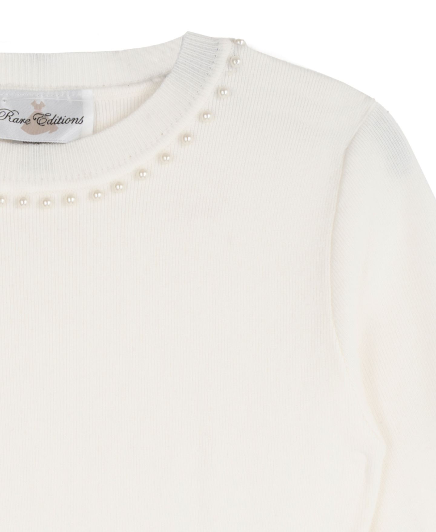 Платье Rare Editions Sweater Knit Imitation Pearl Embellished Long-Sleeve Fit & Flare Dress для девочек, цвет: Кремовый — фото 3