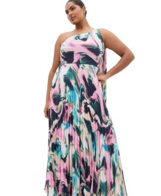 Plus Size Eloura One-Shoulder Rippled-Print A-Line Maxi Dress