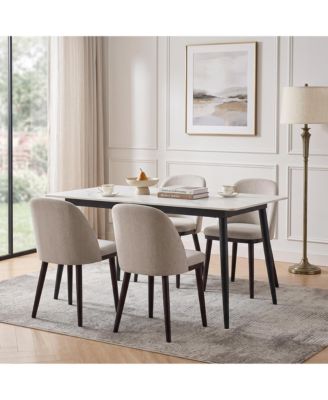 Set of 4 Wooden Dining Chairs Upholstered Fabric Dining Room Chair, Modern Kitchen Chairs with Curved Backrest Leveling Feet for Dining Room