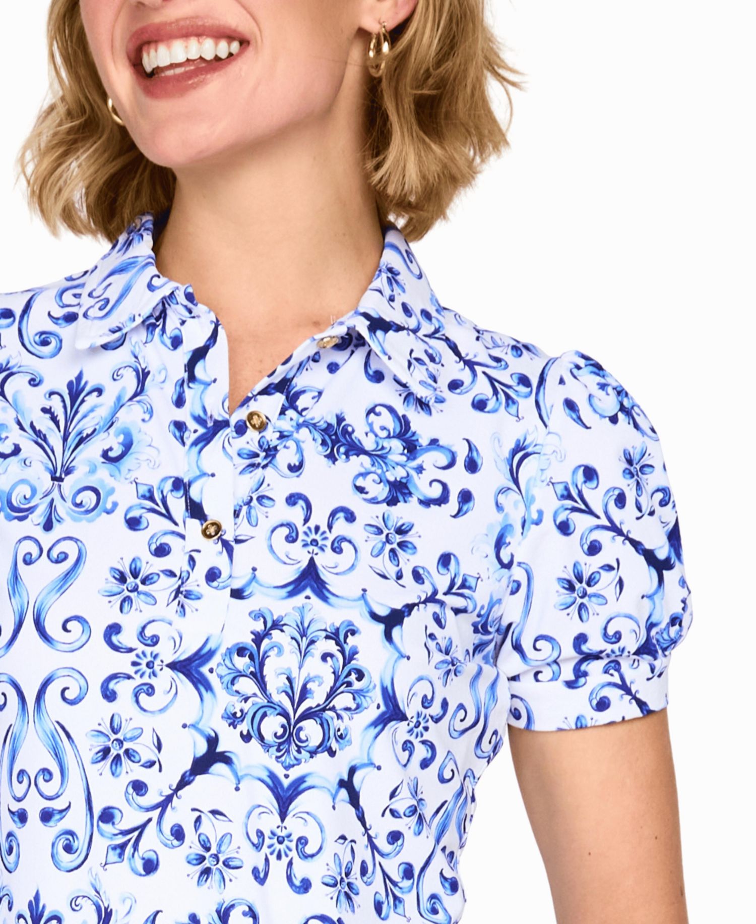 Women's Golf Hand-Painted Puffy Short-Sleeve Polo Shirt