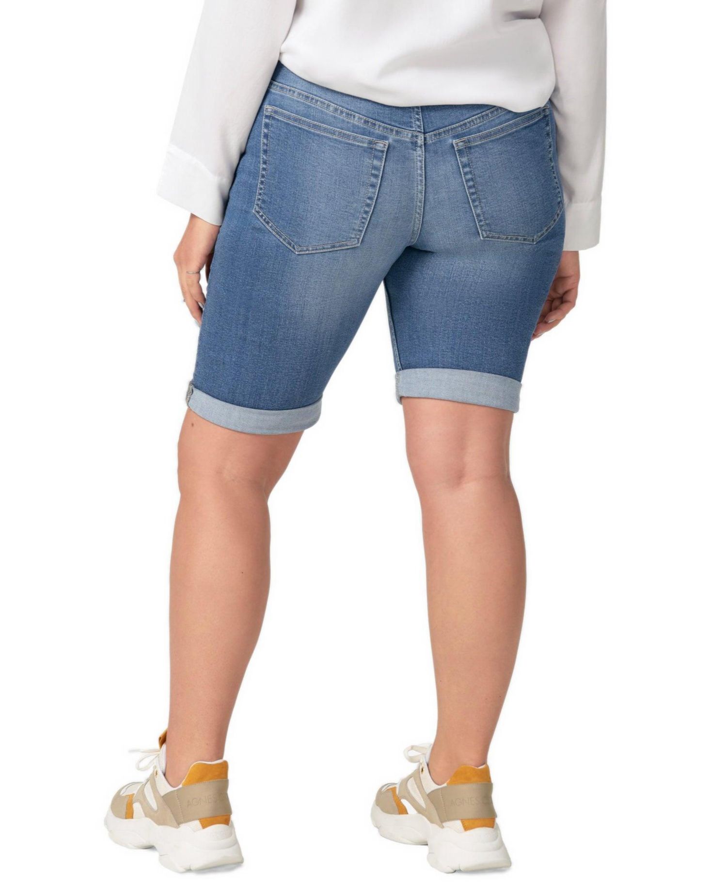 Plus Size Mid-Rise Stretch Denim Bermuda Shorts, 11" Inseam
