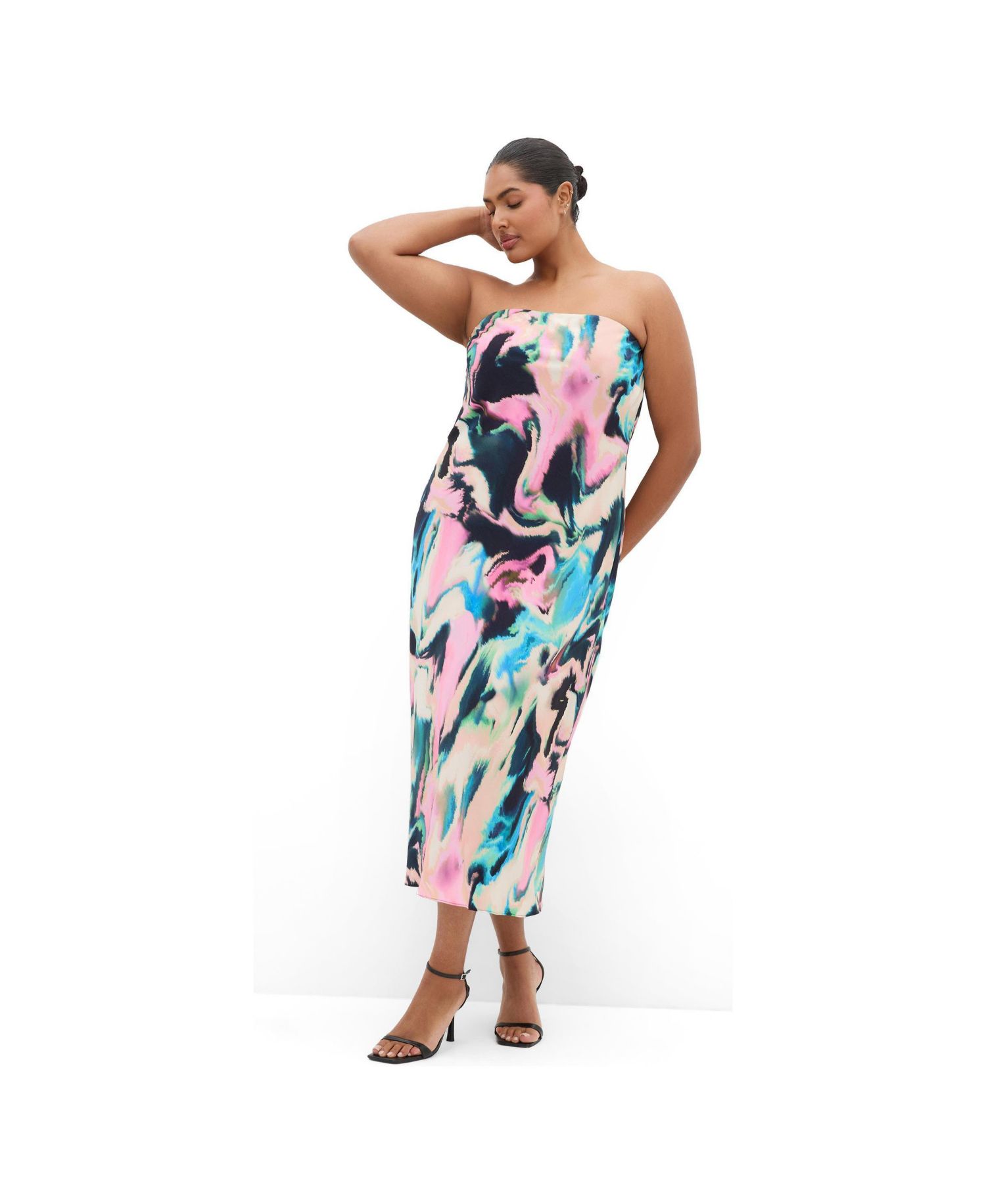 Plus Size Amari Satin Rippled-Print Strapless Slip Dress
