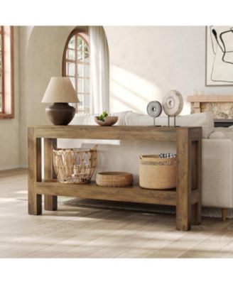 63-Inch Entryway Console Table: Long farmhouse narrow sofa table for living room, hallway, foyer, behind couch. with 2-tier shelves.