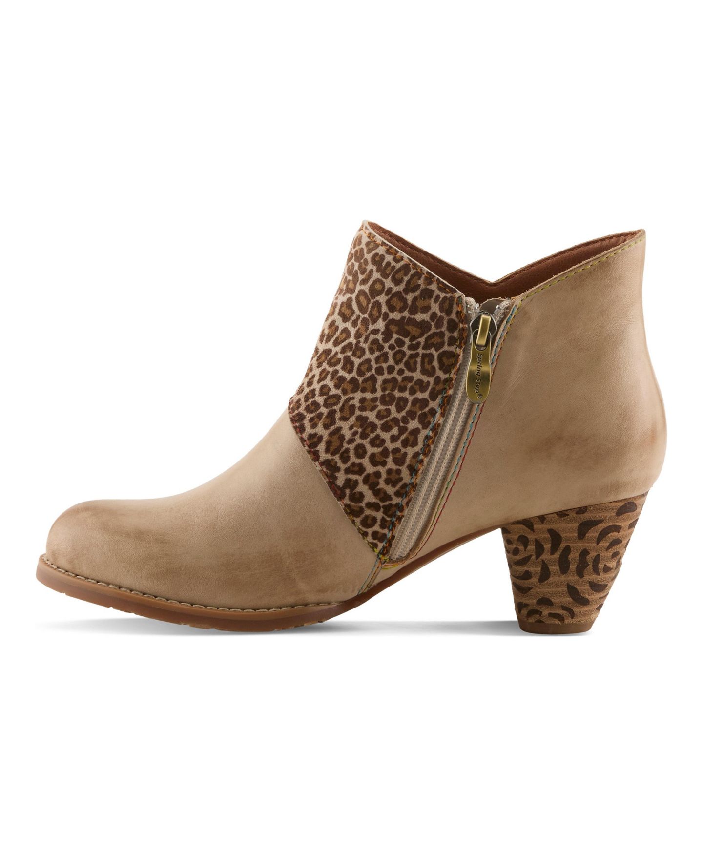Женские ботинки L'Artiste Herekitty leo Leather Ankle Boots with Leopard Accent, цвет: Бежевый разноцветный — фото 2