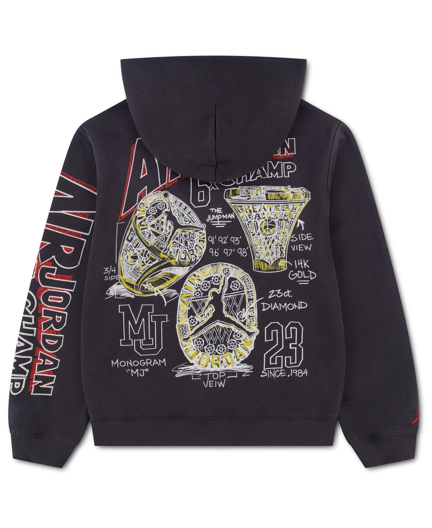 Худи Jordan Championship Ring Sketch Graphics Kangaroo Pocket Pullover для мальчиков, цвет: Почти чёрный — фото 2