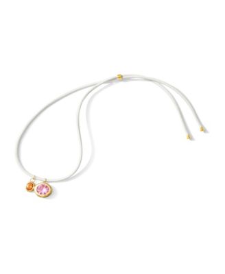 Bezel Duo Set Paired Cream Leather Cord Necklace