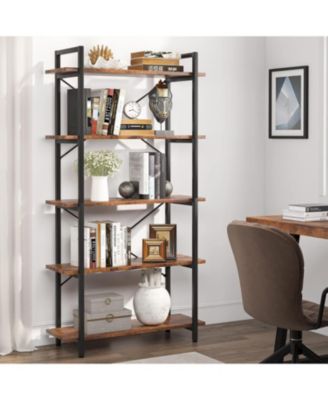 5 Tier Rustic Bookshelf, Etagere Bookcase with Metal Frame, for Living Room, Study, Home Office