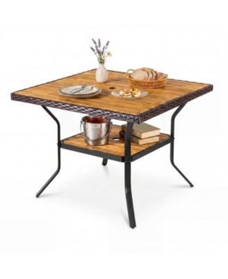 37 Inch Square Outdoor Dining Table With Acacia Wood Tabletop 2 Inch Umbrella Hole for Deck
