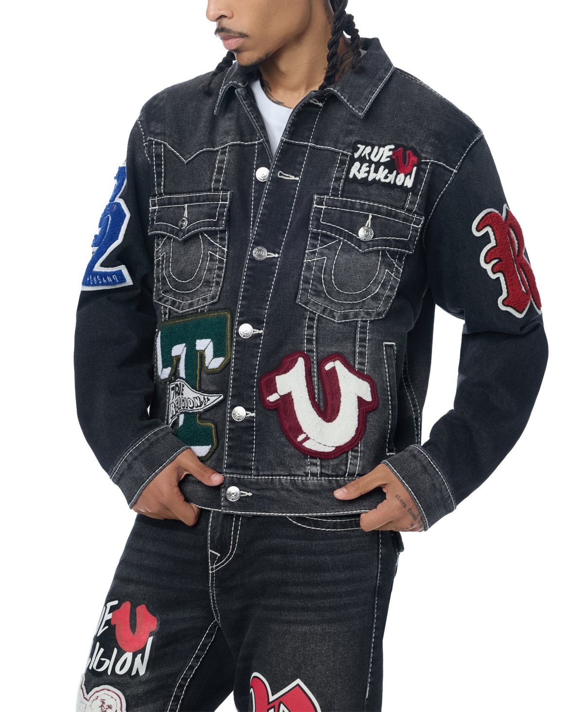 True Religion Men's Jimmy Oversized Denim Patch Jacket
