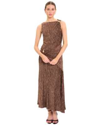 Women's A-Line Midi Crinkle Velvet Dress