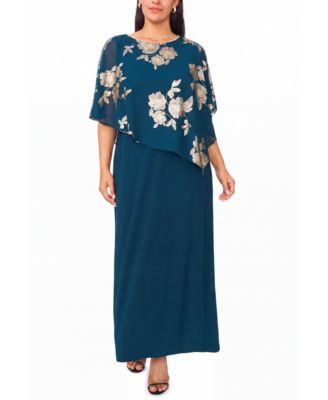 Plus Size Metallic Floral-Print Crewneck Short-Sleeve Maxi Dress