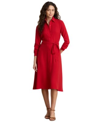 Women's Belted A-Line Midi Shirt Dress