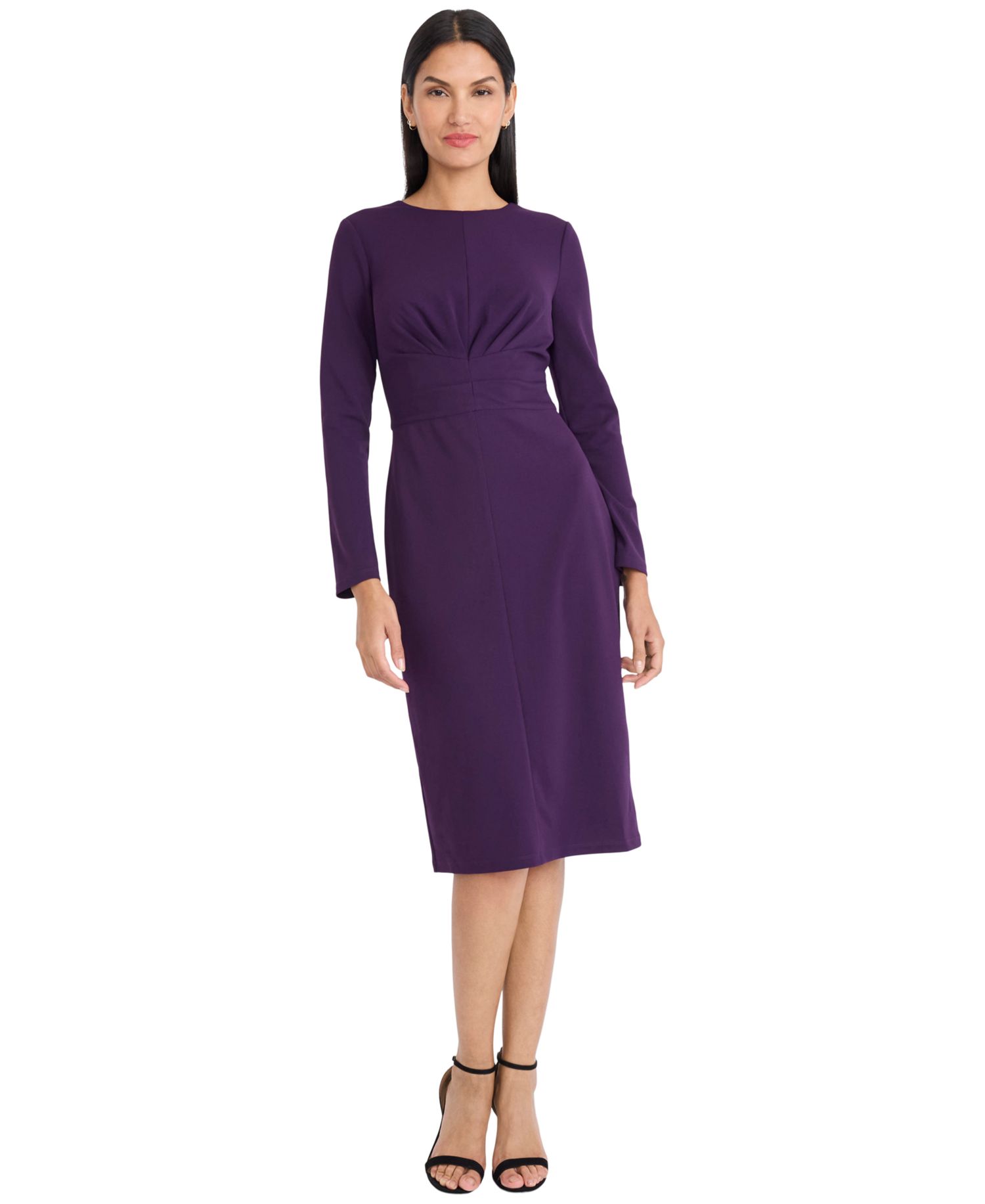 Women's Scuba-Crepe Gathered Midi Dress