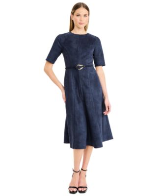 Women's Short-Sleeve Crewneck Fit & Flare Dress