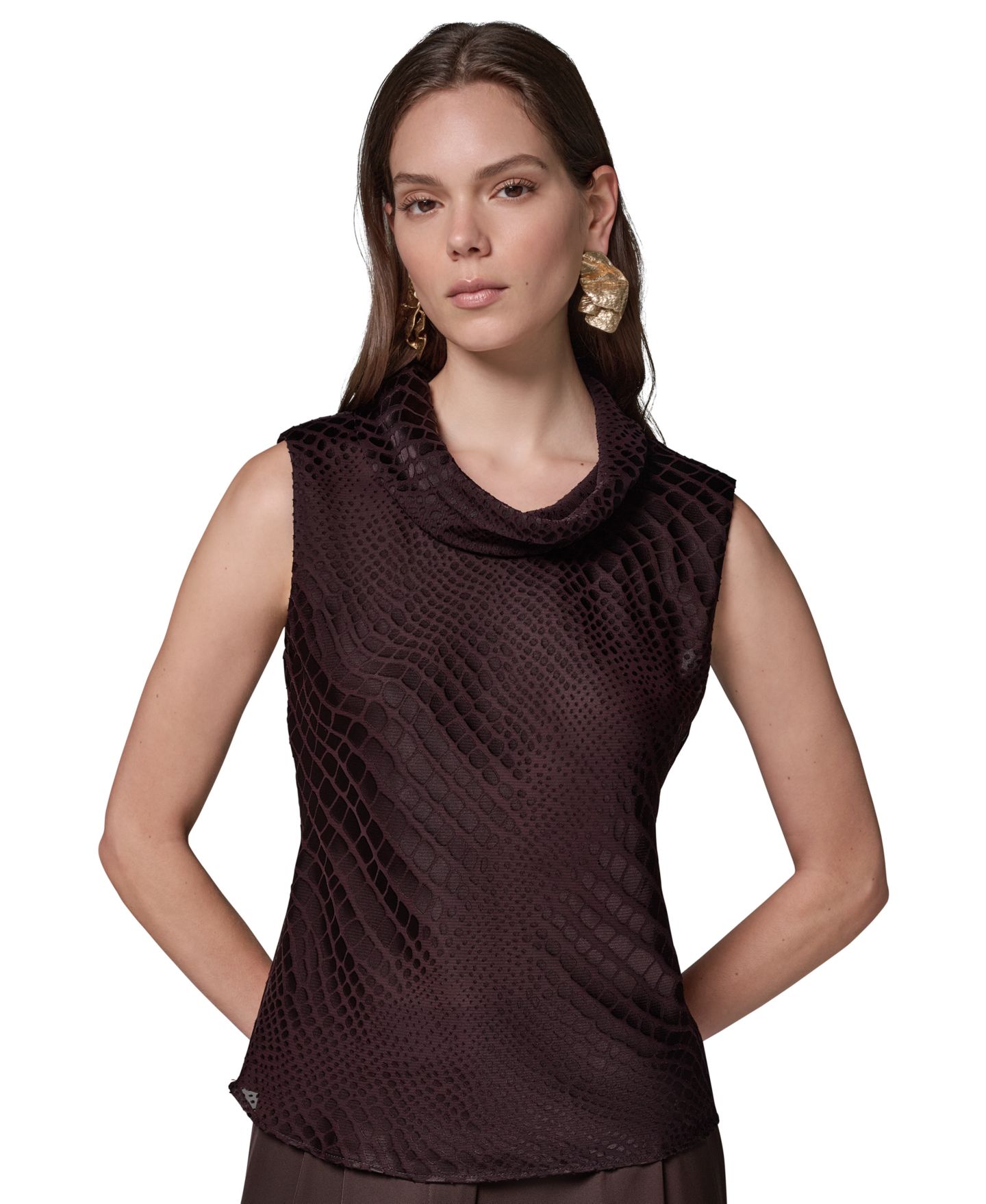 Женская блуза Donna Karan New York со змеиным принтом, без рукавов, с воротом-хомутом, цвет: Тёмно-коричневый — фото 8