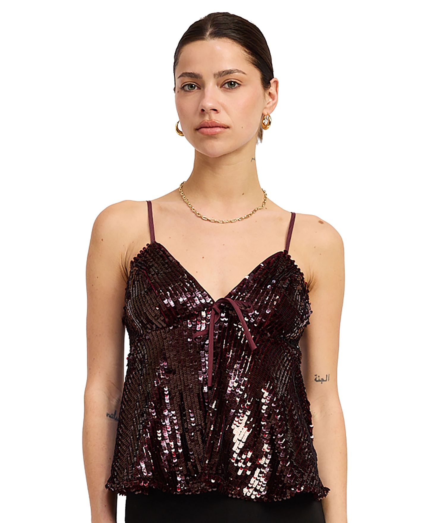Женский топ En Saison Sasha Sequin Tie-Front Camisole, цвет: Бордо — фото 1