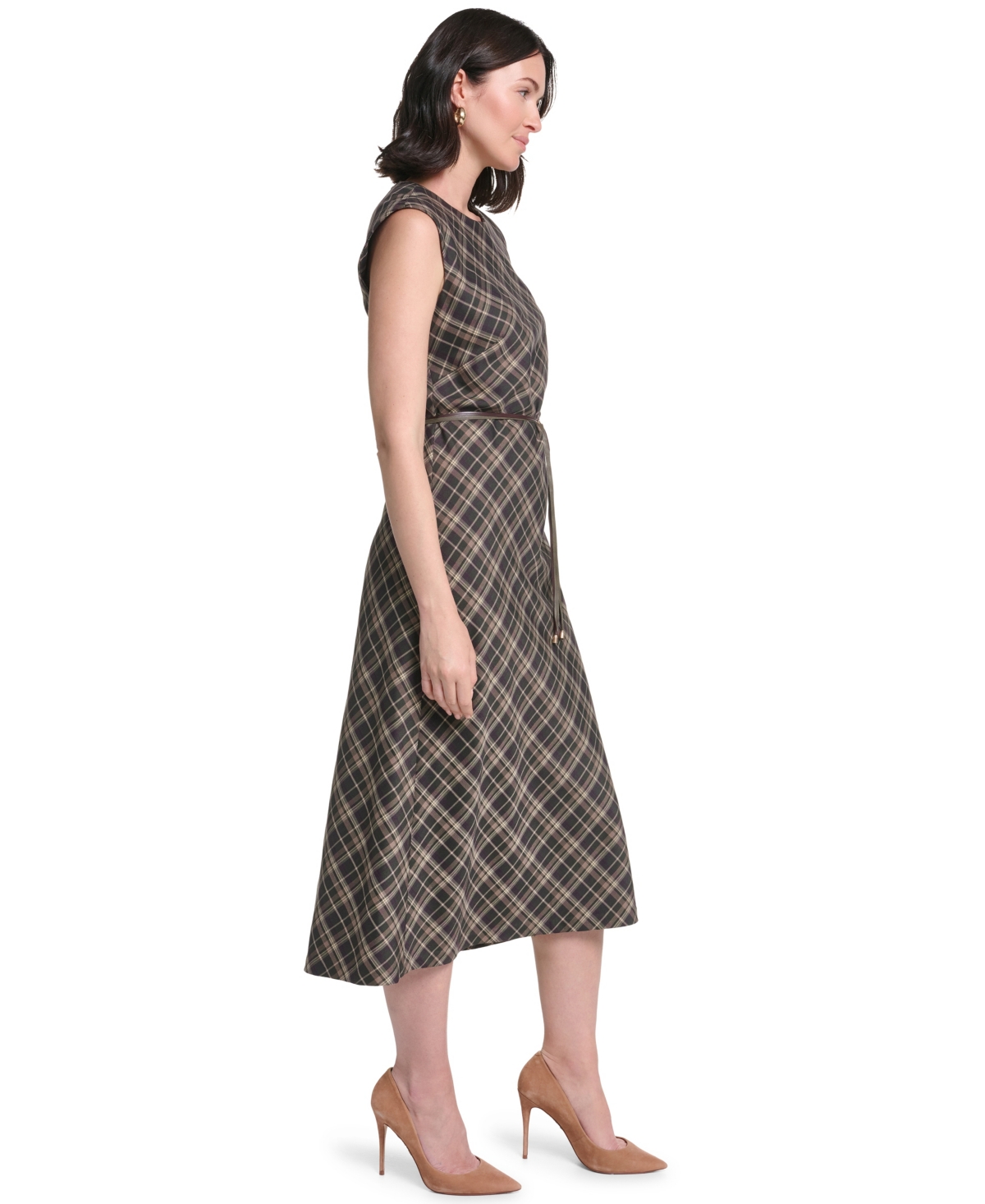 Jessica Howard Women's Cap Sleeve Bias Plaid Midi Dress
