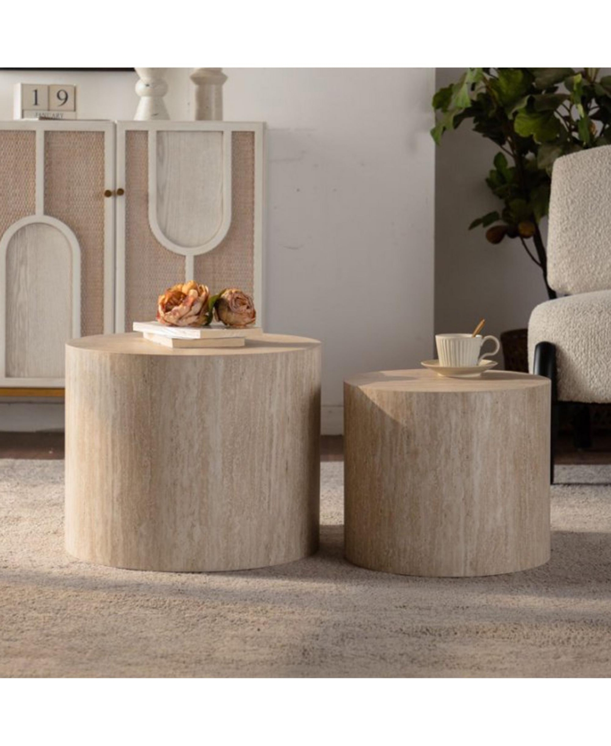 Rainsken Nesting Coffee Table Set of 2, Round Wooden Center Table, Circle Accent Side for Living Room, Home Office