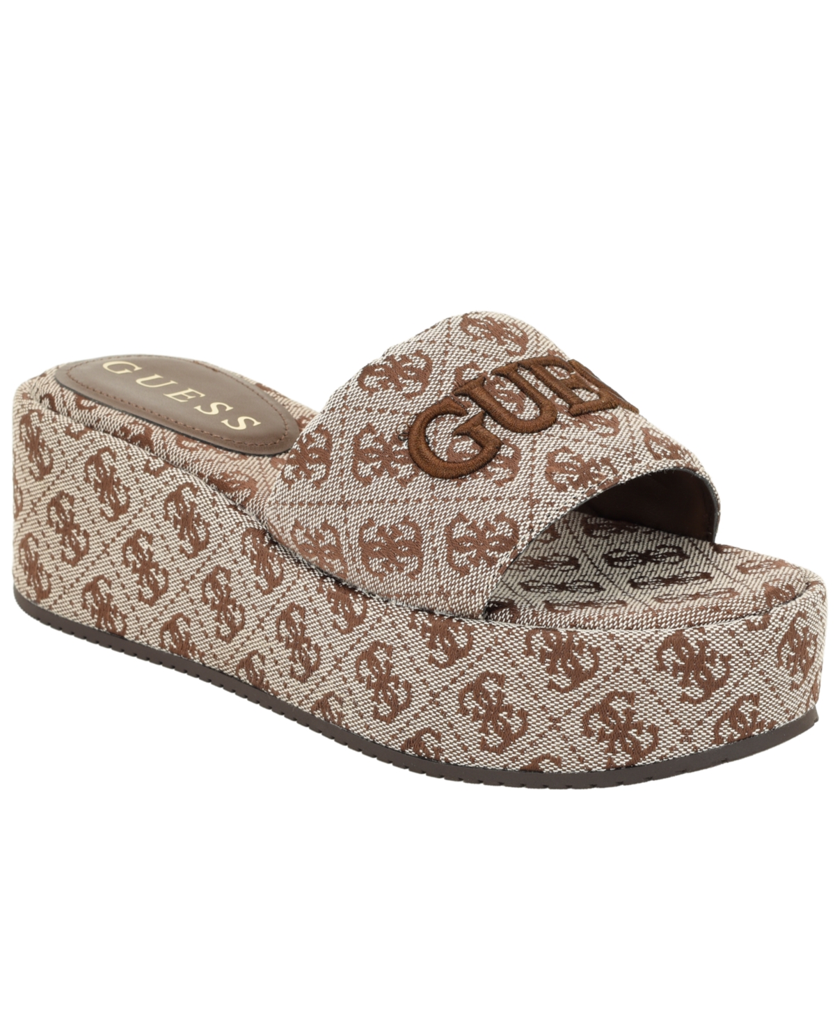 Guess Women's Bintai Platform Slide Wedge Sandals - Dark Brown Logo