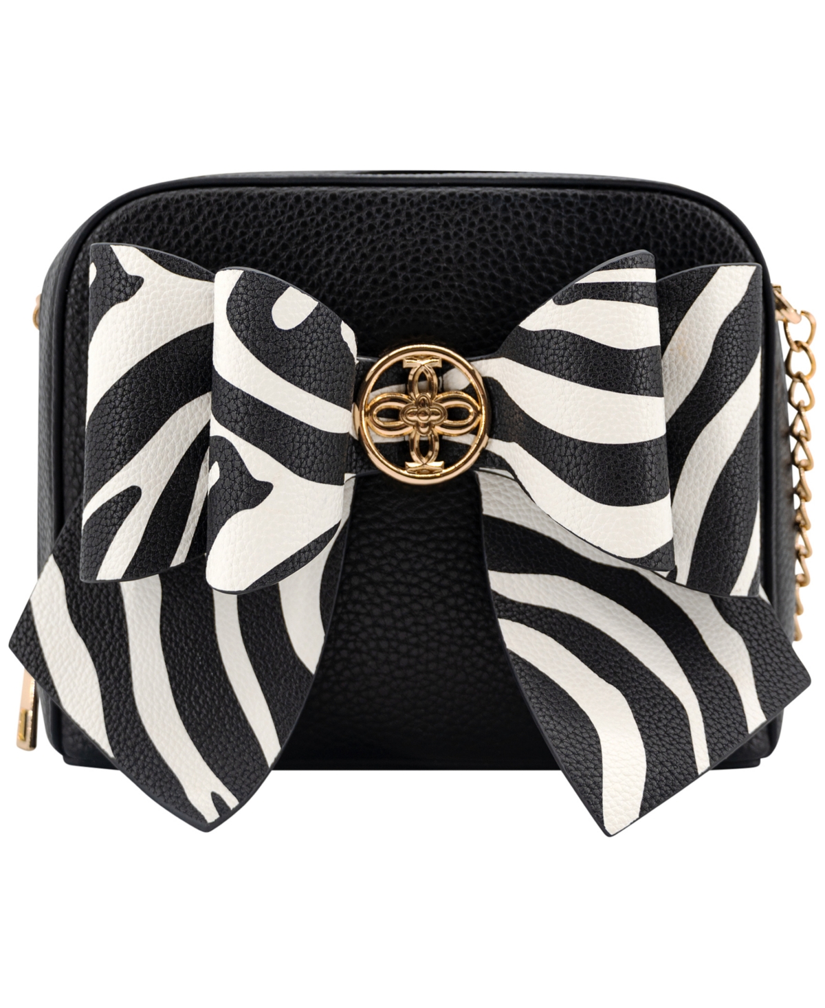 Like Dreams Zebra Bow Mini Crossbody Handbag In Black