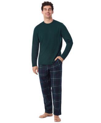 Men's Cozy Lodge Long-Sleeve Crewneck Plaid Top and Pajama Pants, 2-Piece Set