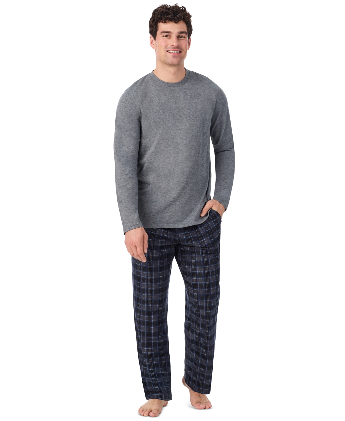 Cuddl Duds Men's Cozy Lodge Long-Sleeve Crewneck Plaid Top and Pajama Pants, 2-Piece Set