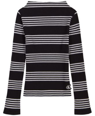 Girls' 7-16 Striped Ribbed Long-Sleeve T-Shirt