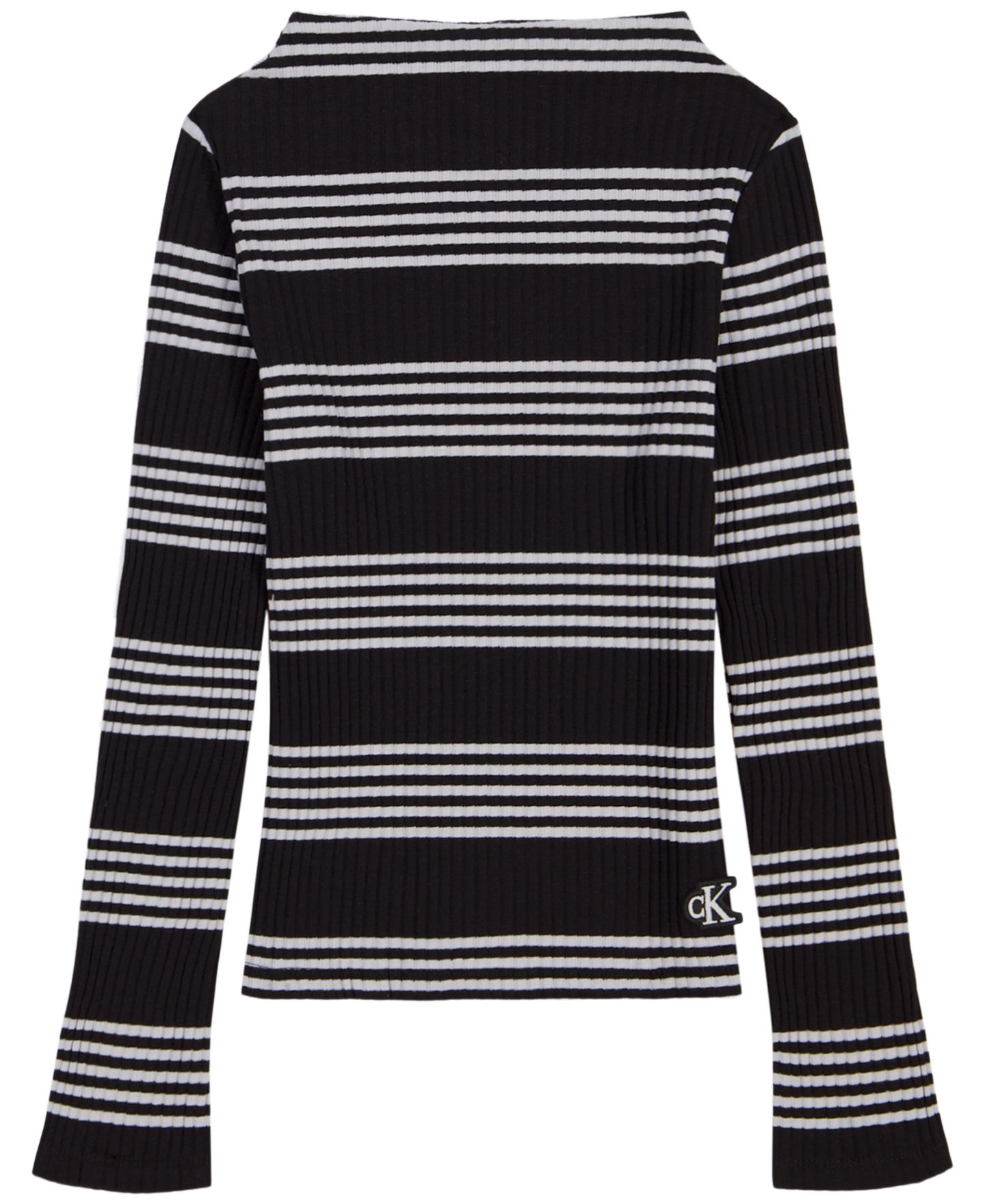 Футболка Calvin Klein Long-Sleeve Striped Ribbed для девочек, цвет: Чёрный — фото 1