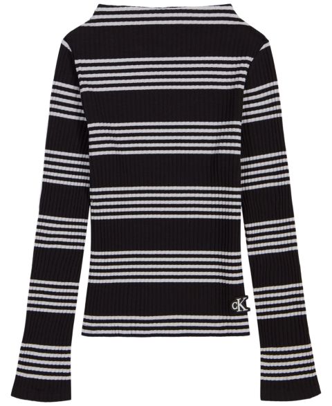 Футболка Calvin Klein Long-Sleeve Striped Ribbed для девочек, цвет: Чёрный