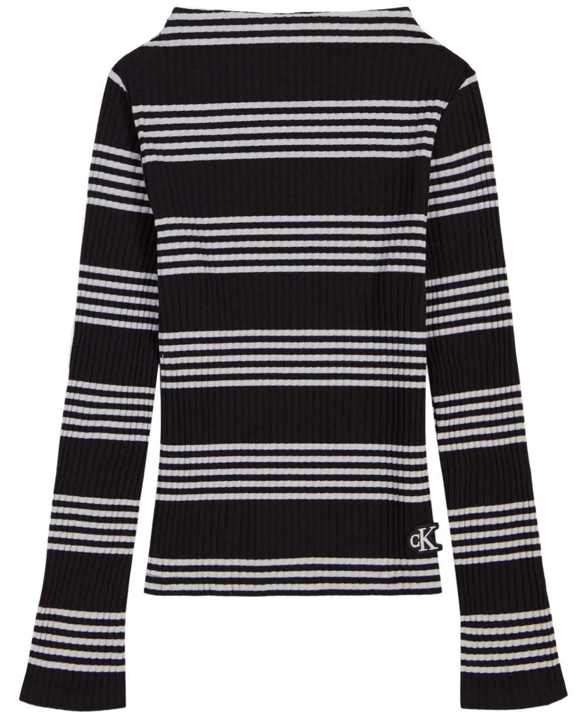 Calvin Klein Girls' 7-16 Striped Ribbed Long-Sleeve T-Shirt