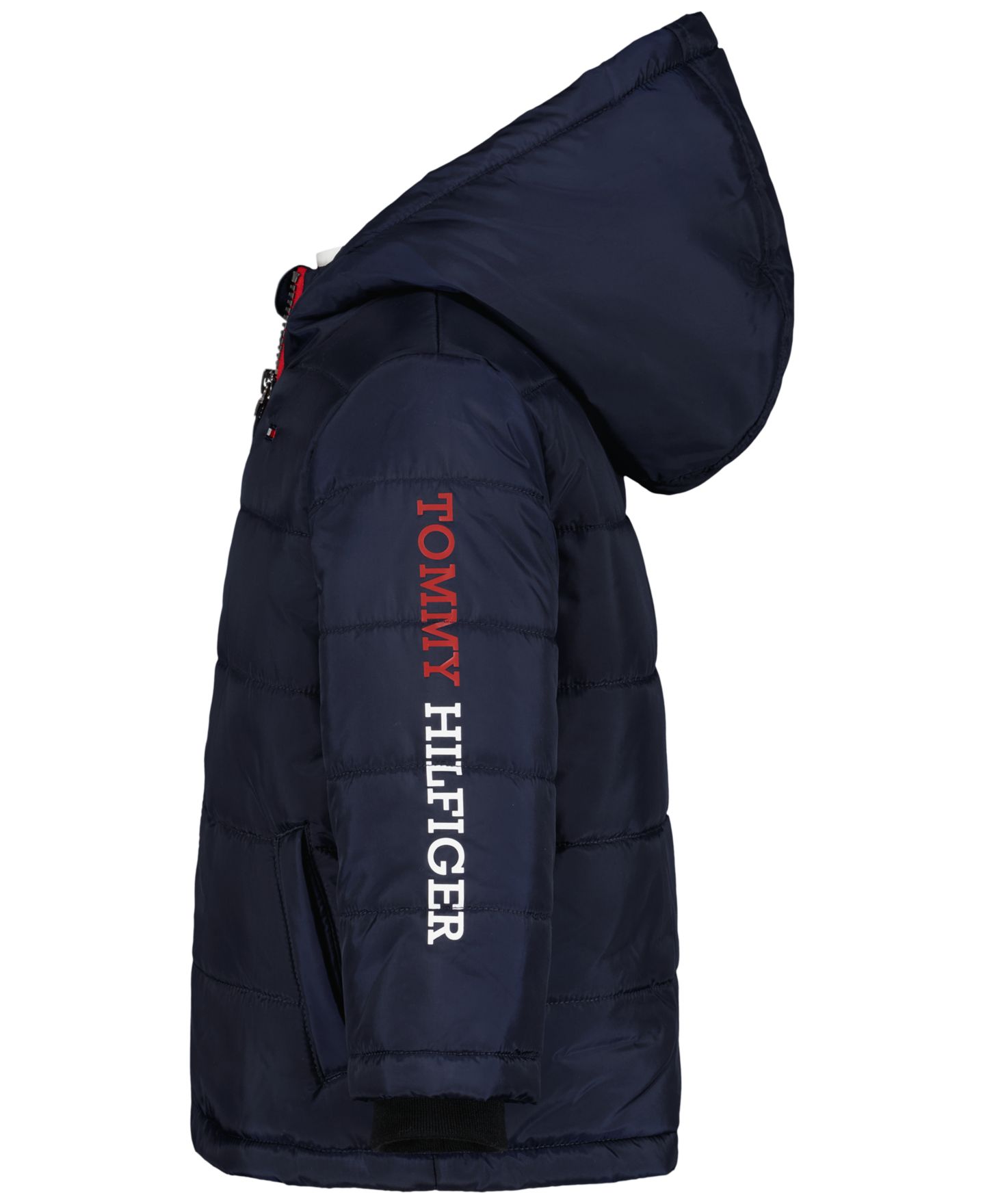 Куртка Tommy Hilfiger Baby Boys' Hooded Fleece-Lined Sleeve Logo Puffer, цвет: Тёмно-синий — фото 3