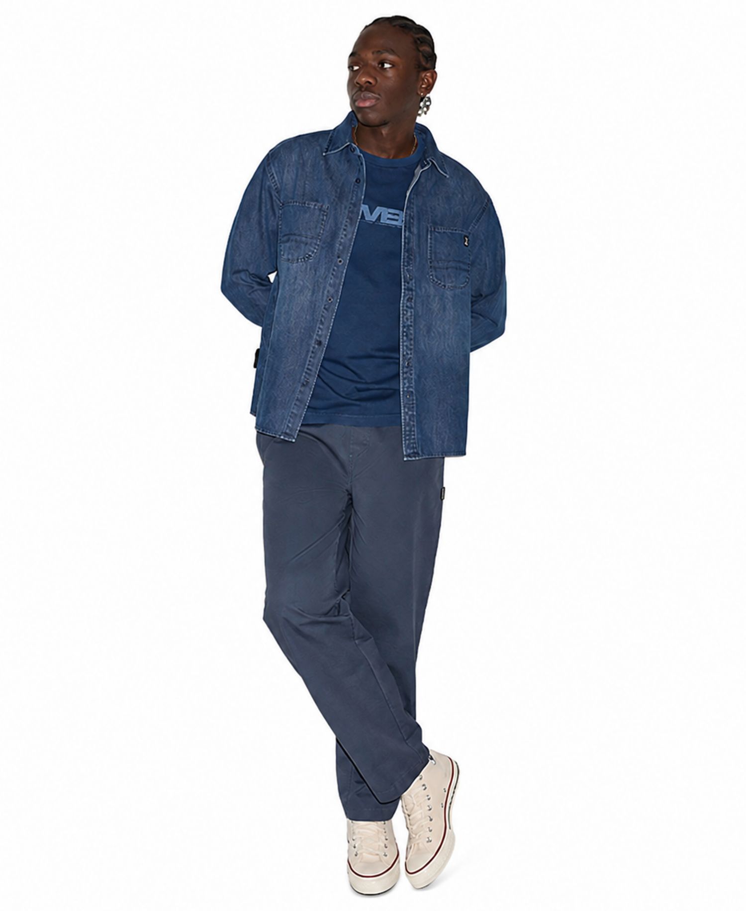 Men's Denim Long-Sleeve Button-Down Shirt