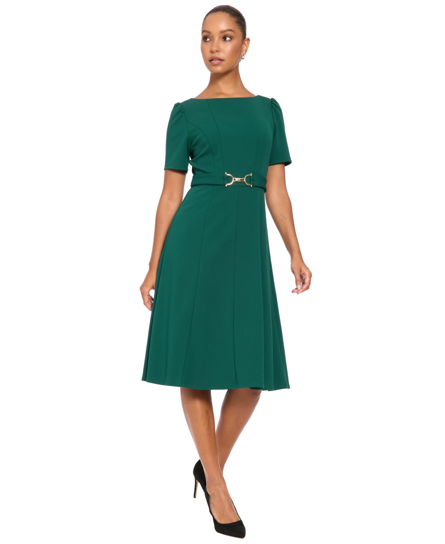 Women's A-Line Belted Midi Dress