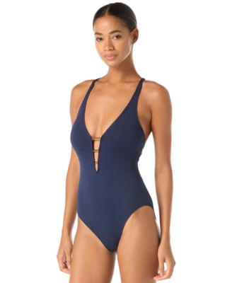 Women's Deep V-Neck Cutout Back Full Coverage One-Piece Swimsuit