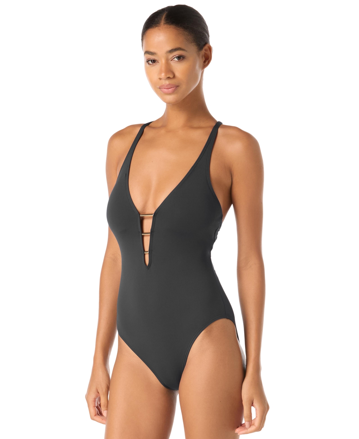 Carmen Marc Valvo Women's Deep V-Neck Cutout Back Full Coverage One-Piece Swimsuit