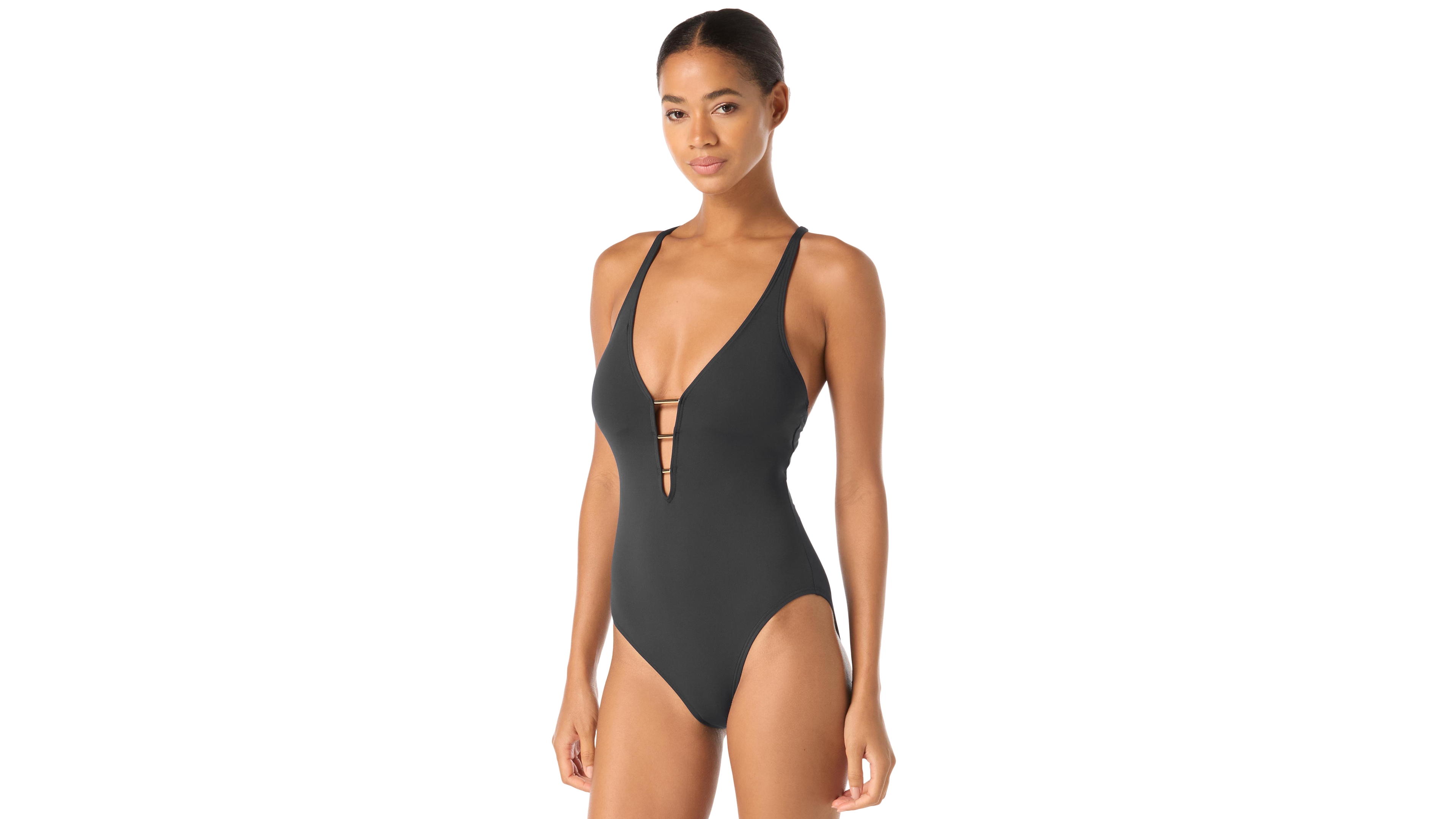 Carmen Marc Valvo Women's Deep V-Neck Cutout Back Full Coverage One-Piece Swimsuit