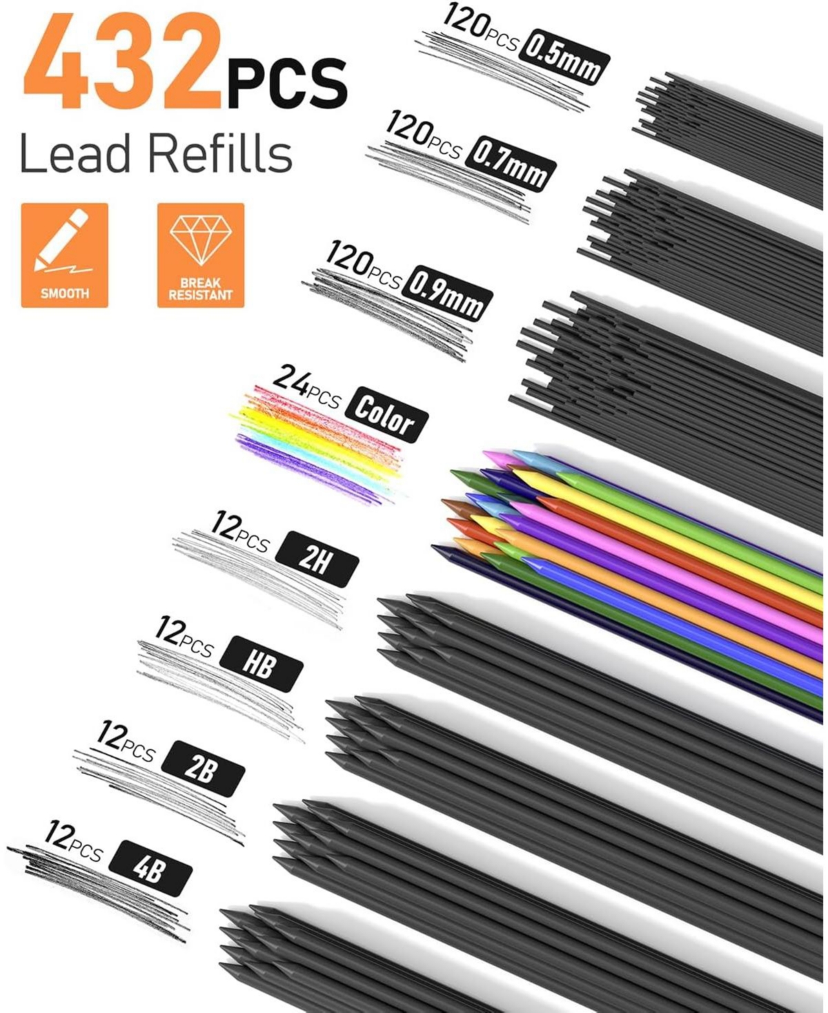 Four Candies 25Pieces Mechanical Pencil Set with Case, 0.5/0.7/0.9mm and 2mm Leads, Technical Drawing Kit for Teens