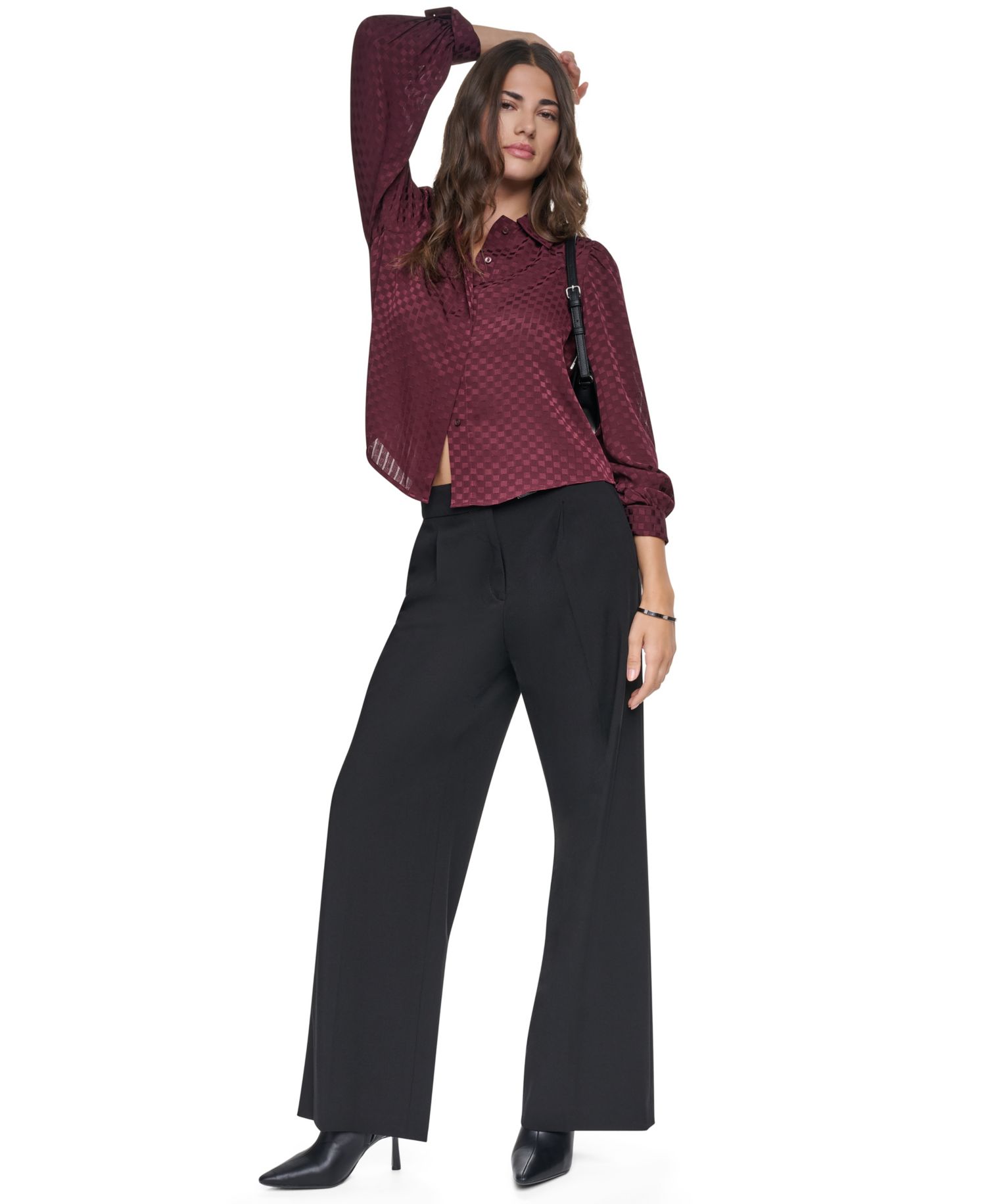 Petite Long-Sleeve Puff-Sleeve Button-Front Blouse