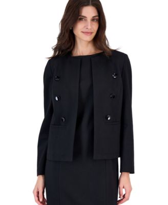 Petite Double-Breasted Collarless Blazer