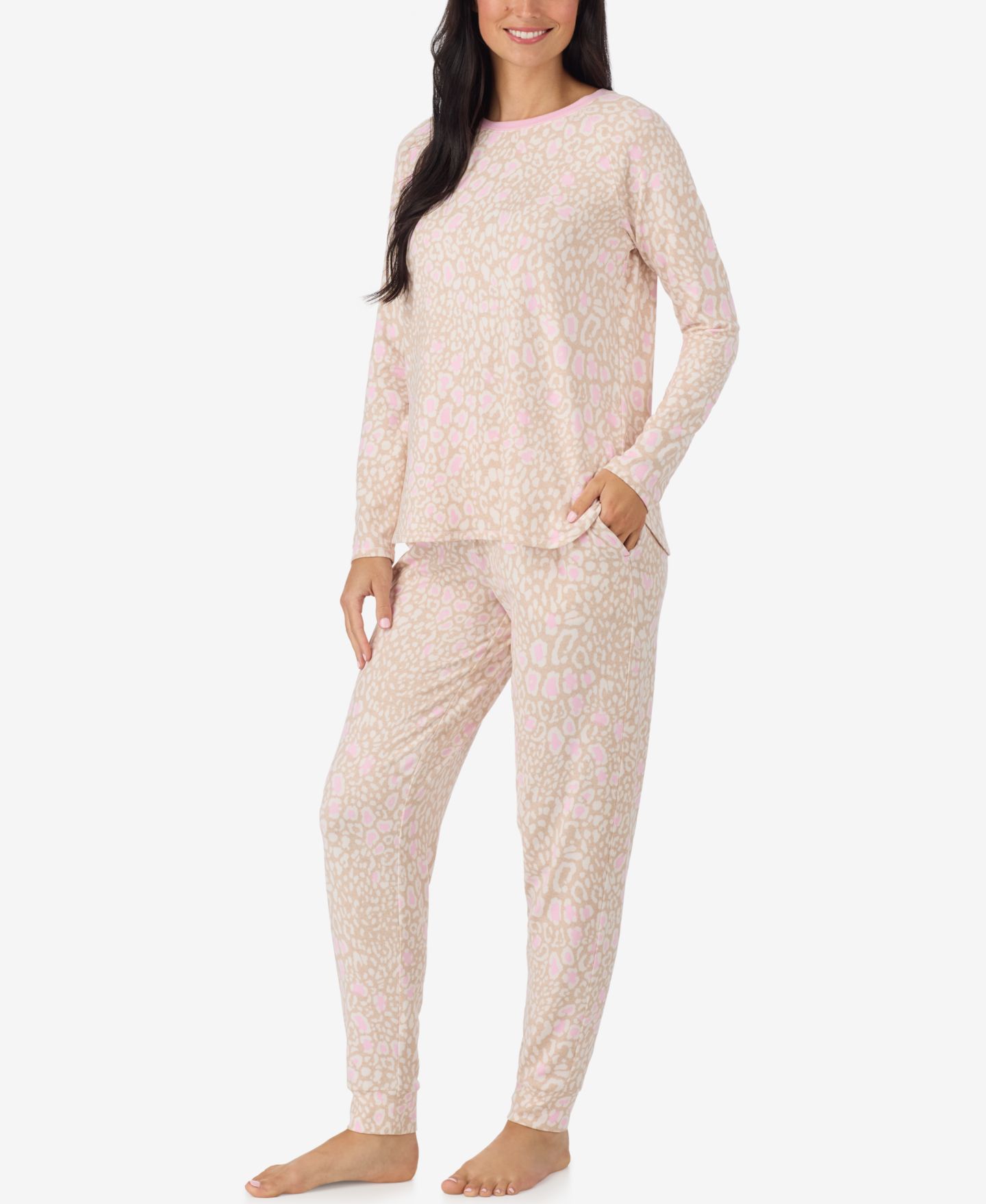 Женский пижамный комплект Cuddl Duds: трикотажный топ с круглым вырезом и брюки, цвет: Бежевый — фото 3