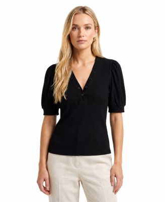 Women's Puff Sleeve V-Neck Top