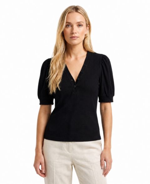 Женский топ Jason Wu Puff Sleeve V-Neck, цвет: Чёрный