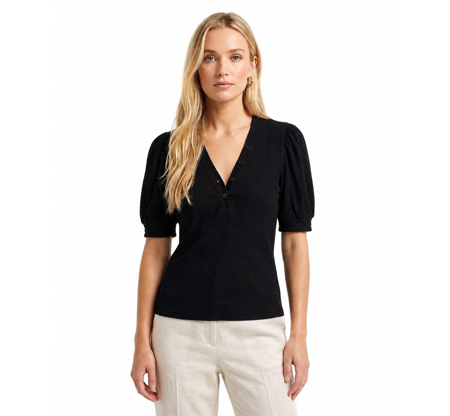 Women's Puff Sleeve V-Neck Top