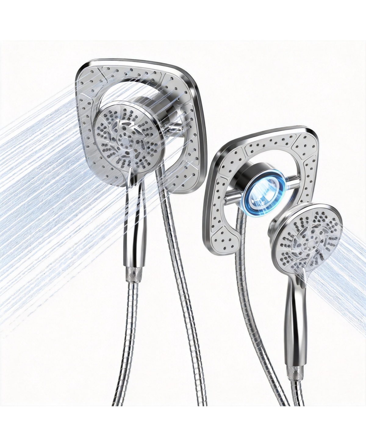 Cyqbd 2-in-1 Shower Head Handheld 10 Mode Dual Square Kit - Chrome
