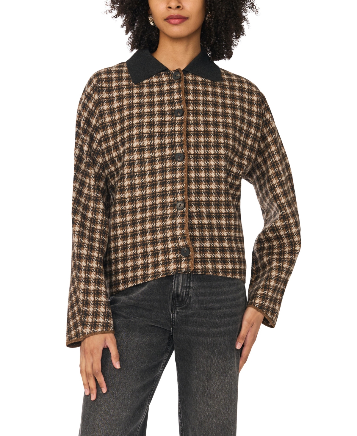 1.state Women's Plaid Shirt Jacket - Medium Heather Grey