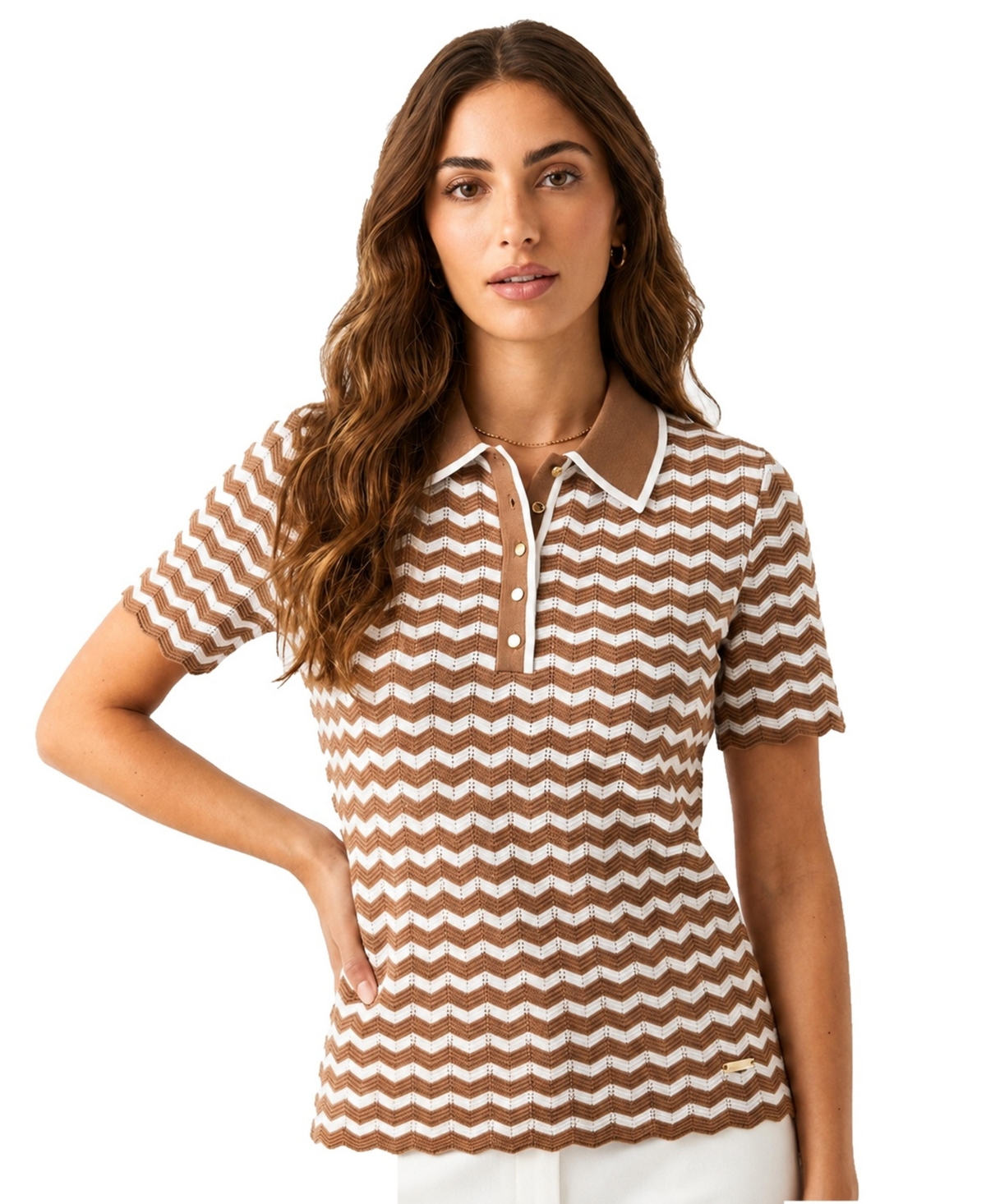 Jason Wu Women's Chevron Stitch Novelty Polo Top