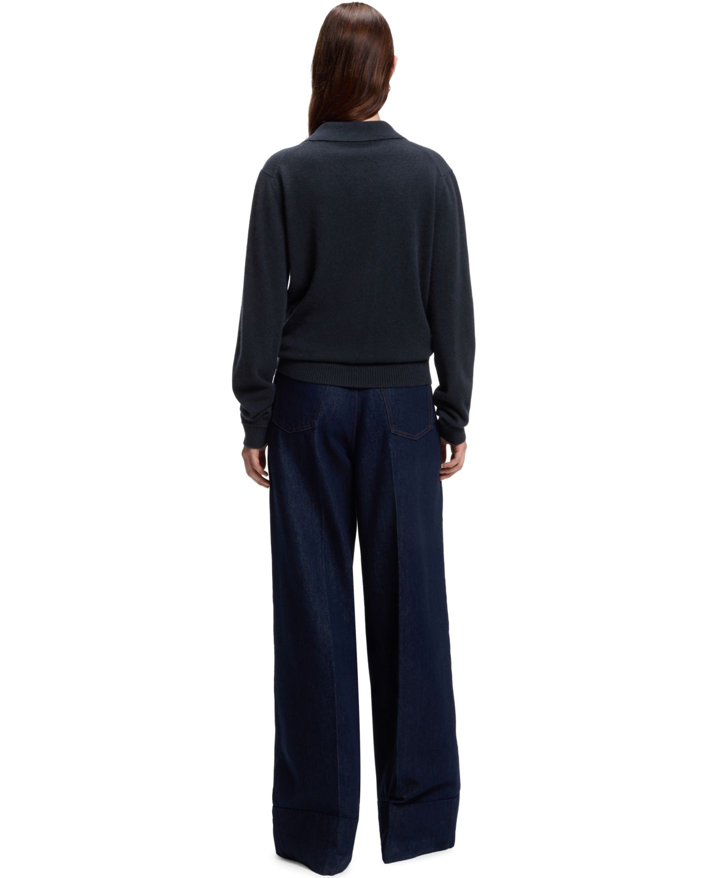 Женский свитер Hugo Boss BOSS by Cashmere Polo Sweater, цвет: Тёмный синий — фото 3