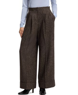 BOSS by Women's Wool Blend Wide-Leg Herringbone Pants